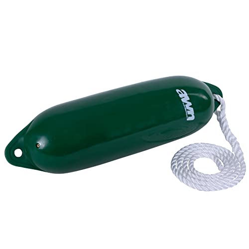 AWN Bootsfender, Langefender mit Leine, mit 1,5 m Fenderleine, hochwertiges Messingventil, robuster Schutz, Fender für Boote, Ø 14x53 cm, Grün