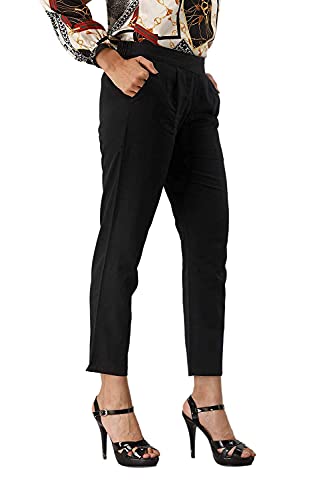 Image of DIGITAL SHOPEE Women Cotton Regular Fit Elastic Waist Casual Ankle Pant Trouser with Two Side Pocket
