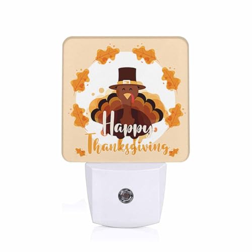 Image of LED Night Light Plug into Wall with Dusk to Dawn Light Sensor White Energy Efficient Happy Thanksgiving Turkey Leaves Nightlight for Bedroom Bathroom Hallway Living Room Kitchen
