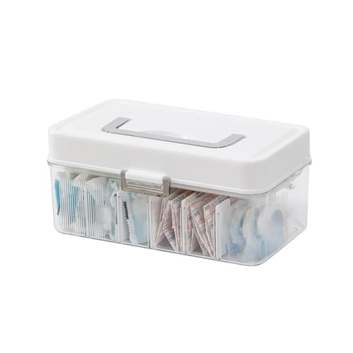 GOXITAX Plastic Bandages Organizer with Lid and Adjustable Dividers Clear First Aid Bandage and Tapes Storage Container for Home office Bathroom Medicine Cabinet Ointments Medical Elastic Wrap