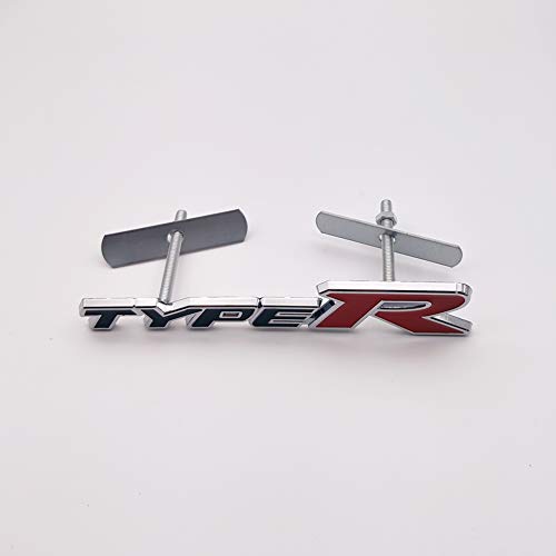 Image of Chrome Metal Type-R Logo Car Front Grille Emblem Premium 3D Racing Sport Turbo Power Grill Badge (Black&Red)