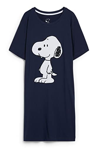 C&A Damen Bigshirt Nachthemd Relaxed Fit Baumwolle Motivprint Snoopy dunkelblau 2XL