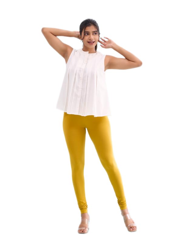 GO COLORS Soft Cotton Stretch Churidar for Women | Breathable, Mid Rise, Full Length, Mustard