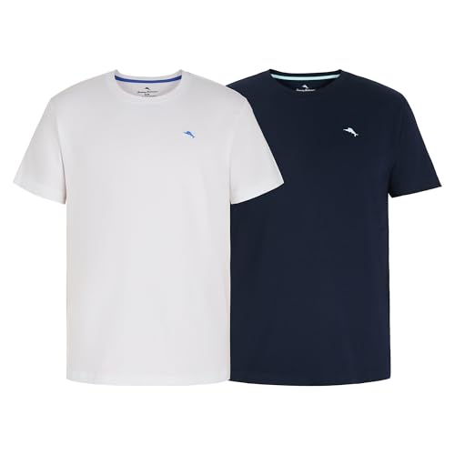 Tommy Bahama - Mens Essential 2 Pack T Shirts Short Sleeve Crew Neck Stretch Jersey Top for Sleep or Lounge (White & Navy X-Large)