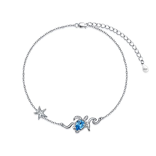 Image of 925 Sterling Silver Anklet Foot Bracelet with Crystal from Austria, Anklet Jewelry Gifts for Women 11 Inch Adjustable
