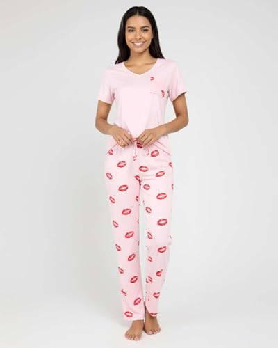 Image of Real Essentials 2 Pack: Women's Comfy Pajama Sets - Short Sleeve Ladies Loungewear Sleepwear PJs (Available In Plus)