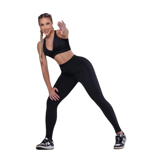 Conjunto Fitness Basic Feminino Academia PRETO BRAZILIAN FITNESS ...