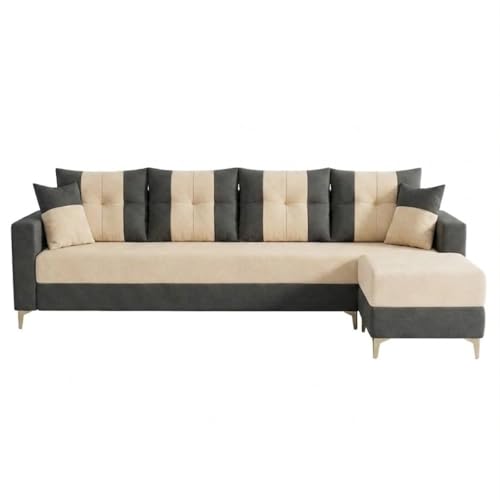 Image of Cavishq 5 Seater L Shape Sofa Set with Movable Ottoman | Flexible Layout | Luxury Velvet Suede Fabric | Modern Living Room Sofa | Dark Grey-Cream