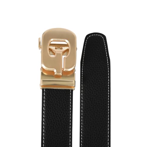 Image of Aurolran Men&Womens Leather Dress Belt Business Automatic Buckle Belt Color-Black Silver Gold