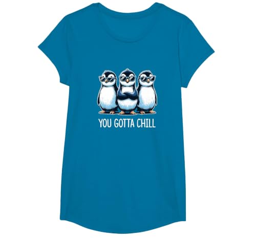 You Gotta Chill - Cool Penguins - T-Shirt, Girls, Sapphire Blue, Medium