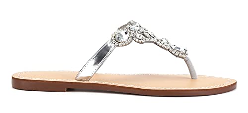 Image of Women's Rhinestone Flat Sandals, Women Flip Flops with Clip Toe RingBeadeed Rhinestone Crystal Jeweled Sandal Shoes for Summer Beach Oceanside Holiday Outdoor