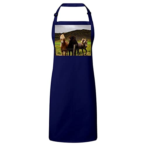 Tablier cuisine navy chevaux de grande taille pour cuisinier nature