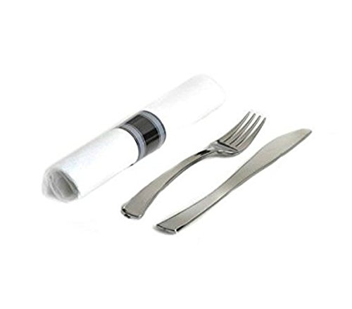 EMI Yoshi EMI-GWFKN Glimmerware Salad Fork-Dinner Knife Rolled Cutlery Kit - Pack of 100 - Silver
