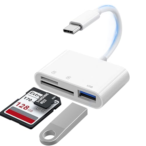 SD Card Reader for iPhone 15, USB-C to Micro SD Adapter for iPad/Mac Pro/Air, Type-C Camera Card Reader with USB-A Port – Works with iPhone 16 & Other Android USB-C Devices