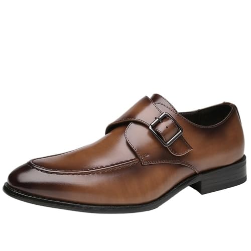 Men Oxford Dress Shoes Single Buckle Monk Luxury Leather Comfort Orthopedic Slip-on Pointed Toe Non Slip Block Heel Anti-Slip Slip Resistant Prom