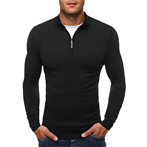 Pull col roulé noir homme en coton coupe ajustée taille M décontracté