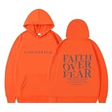 SHYLFEL Unisex Inspirational Quote Hoodie - Faith Over Fear Uplifting Scripture Design Comfort Fit Pullover Gift Merch Orange