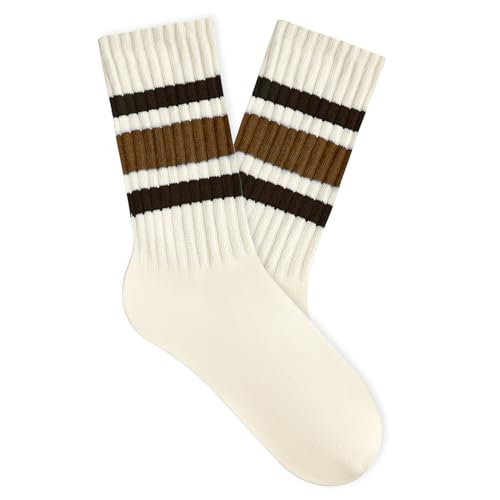 American Trends Womens Crew Socks Striped Athletic Socks Vintage Slouch Solid Color Mid Calf Tube Socks