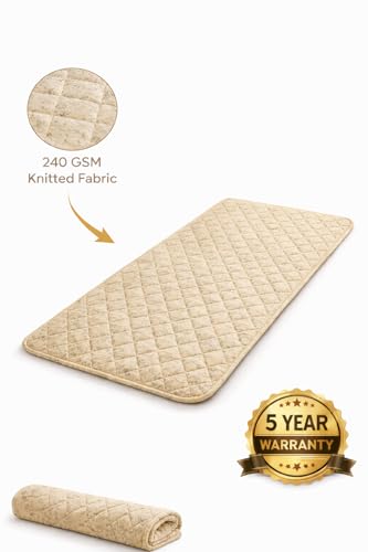 Image of PU Ultra Soft Foam Folding Mattress for Travel | Portable /Foldable Floor Mattress for Sleeping | 240 GSM Knitted Fabric| Indoor Quilted Roll-Up Yoga Mat for Home (Beige, 72x60)