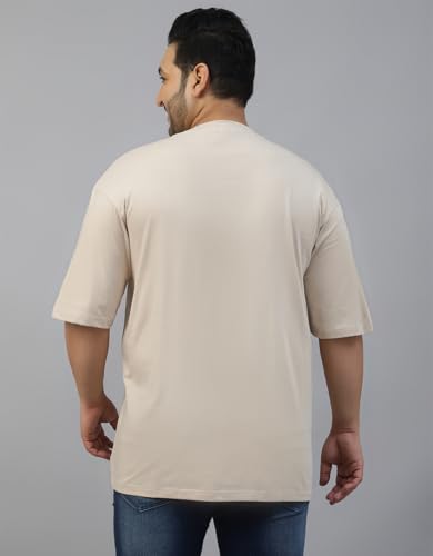Image of Veirdo 100% Pure Cotton Oversized Fit Drop Shoulder Aesthetic Front Chest Typo Graphic Printed T-Shirt for Men (Sizes : 2XL to 5XL)