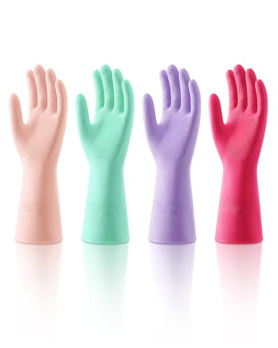 ThxToms Nitrile Cleaning Gloves, 4 Pairs, Medium, Pink/Green/Purple/Rose