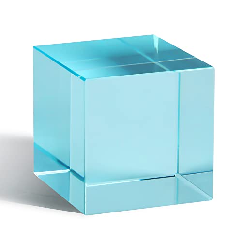 QFkris K9 Kristallglas-Prisma-Würfel, Briefbeschwerer, Ornament, Kunst, Glasfigur, Tisch, Heim, Sammlerstück, Dekoration, Fotografie-Zubehör (3,8 cm, Cyan)