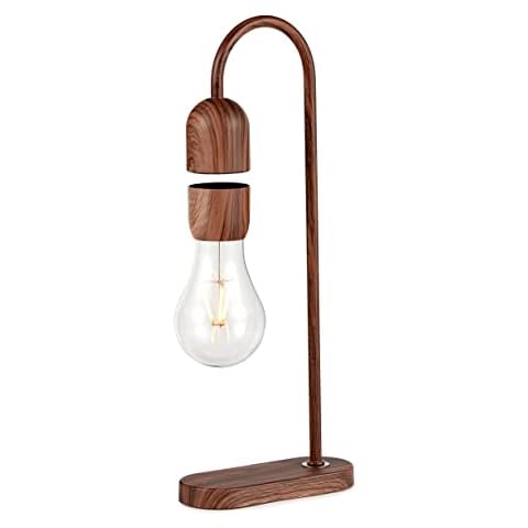 Gingko Design Evaro Light Bulb Lamp, Filament Warm Yellow Bulb, Minimalist, Modern Smart Levitating Desk 12V-1A AD Adapter Included, Touch Control Engraved Button, (Walnut), (G029) Cover