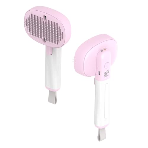 Image of Quirk Multifunctional Cat Brush with Release Button, Hair Remover, Massager, Negative Ion Pet Grooming Tool, Self Cleaning, for Dogs and Cats, Pink
