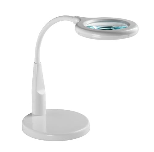ALCO-Albert 9221 - Lampe loupe LED blanche, lentille en verre 3,5 pouces, 3 dioptries et 12 dioptries, lampe de bureau avec loupe 14 cm