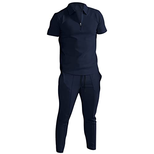 Survêtement Homme à Manches Courtes Navy XL avec Fermeture Éclair Épurée