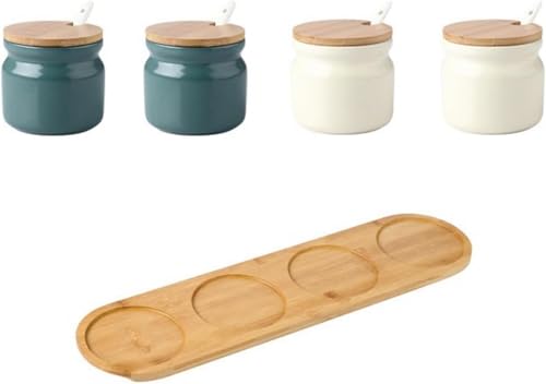 Uranus 北欧風 調味料入れ 陶磁器 調味料ボトルセット 砂糖入れ 塩入れ オイルボトル スパイスジャー 3点セット キッチン収納 家庭用 おしゃれ 陶器製 調味料容器 調味料ラック ギフトにも最適 (オフホワイト2+ダークグリーン2 4点セット)