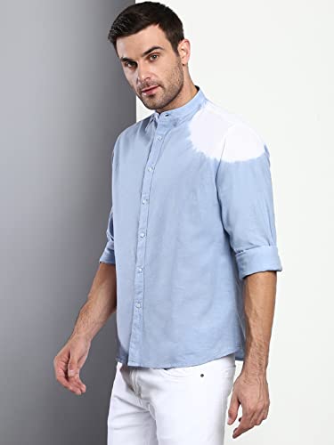 Image of Dennis Lingo Men's Ombre Slim Fit Cotton Casual Shirt with Mandarin Collar & Full Sleeves