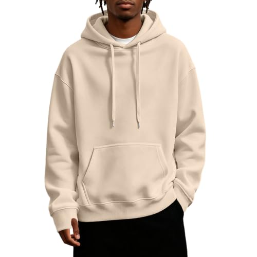 Hoodies for Men UK Fleece Oversized Pullover Long Sleeve Gym Jumper with Pocket Drawstring Basic Plain Hoody Sweatshirts Warm Hooded Tops Mens