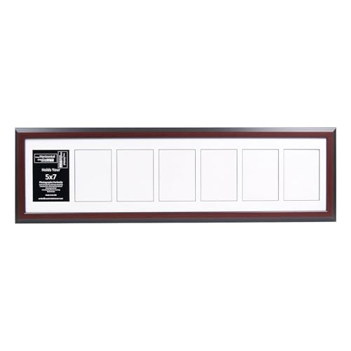 Creative Letter Art 7 Opening Glass Face Mahogany Picture Frame to hold 5 by 7 inch Photographs including 10x40-inch White Mat Collage