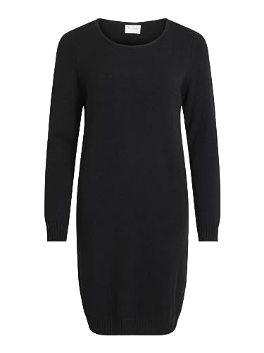Vila Clothes Damen Kleid VIRIL L/S Knit Dress - NOOS 14042768, Knielang, Einfarbig, Gr. 38 (Herstellergröße: M), Schwarz (Black)