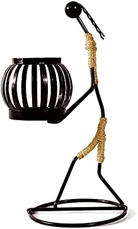 Candle Holder, 1 Piece Decorative Metal Iron Candle Stand, Iron Wrought Iron Candlestick in Little Girl Shaped, with Hemp Rope Design, Decorative TeaLight Candle Stands, for Home Tables(Black)