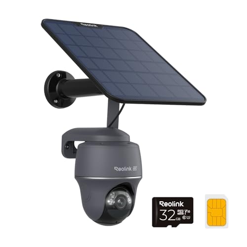 REOLINK 4K 4G LTE Cellular Security Camera, 8MP No WiFi Solar Powered, Pan Tilt 360° with Smart Detection, Color Night Vision, Local Storage, SIM+32GB SD Card Included, Go PT Ultra-Grey+Solar Panel 2