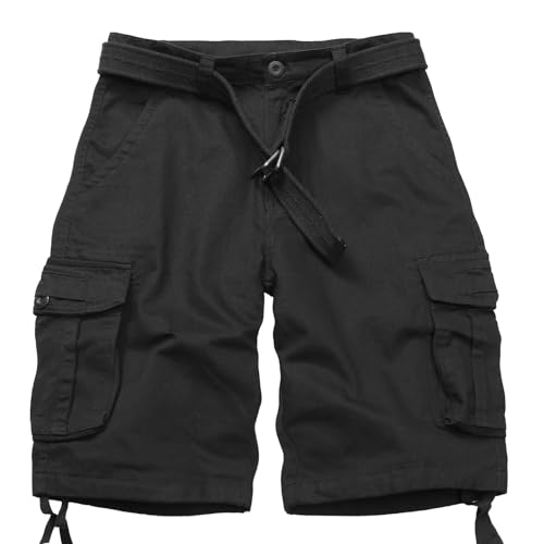 Image of VATINNT Mens Cargo Shorts Cotton Combat Camo Shorts Loose Fit Casual Work Shorts with Multi Pockets 6680 Black 34