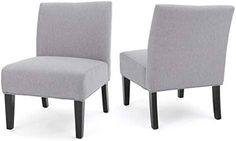 Christopher Knight Home Kassi Fabric Accent Chairs, 2-Pcs Set, Rubber, Light Grey