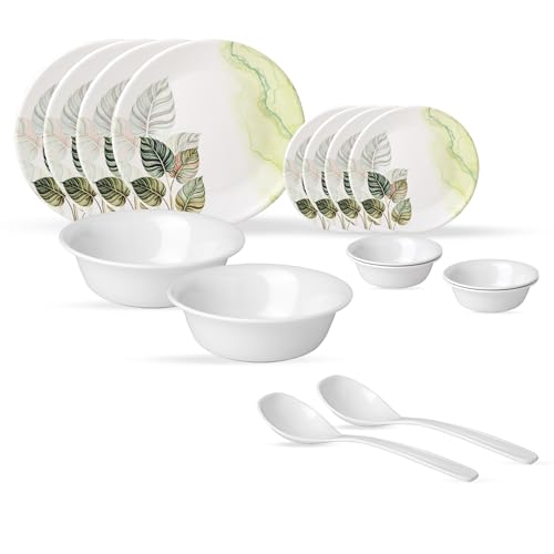Image of Golden Fish 16 Pieces Complete Dinner Set for Home | 4 Full Plates, 4 Quarter Plates, 4 Veg Bowls, 2 Donga & 2 Serving Spoons | Ideal for Family Dining, Guests, Parties & Gifting