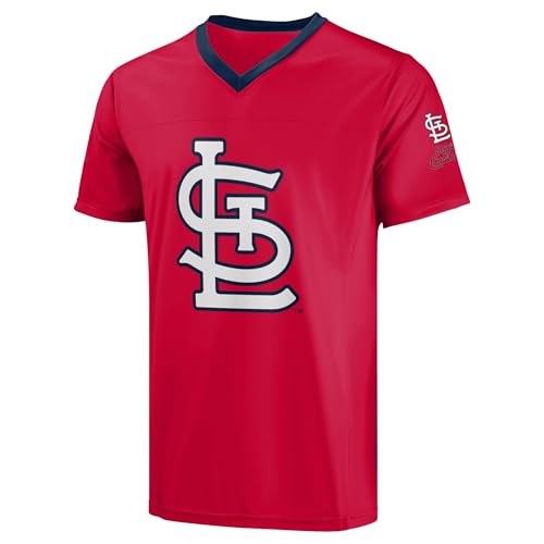 Image of FOCO MLB Men's Officially Licensed Primary Logo Wordmark Ballpark Team Color Baseball Performance V-Neck Top