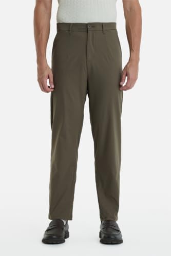 Image of SNITCH Men Formal Trousers | Regular Fit Pleated Front with Turned-Up Hem | Polyester Blend & Medium Stretch Fabric for Office & Winter Wear