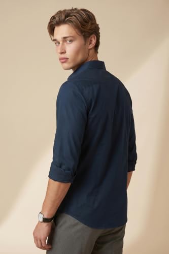 Image of Peter England Men's Slim Fit Full Sleeve Casual Shirt in Twill Weave Cotton