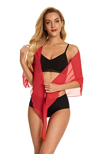 Sarong beach wrap de gasa ligera con nudo ajustable rojo para bikinis M 3