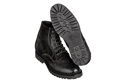 Image of CALTO Men's Invisible Height Increasing Elevator Shoes - Black Nubuck Leather Lace-up /Zip-up Casual Boots - 3.0 Inches Taller - K24401 - Size 6.5 D(M) US