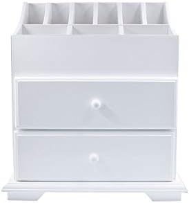 White Wood Cosmetics Organizer Makeup & Beauty Accessories Storage Rack with Drawers for Neat & Organize Storing of Makeup Tools Small Accessories at Home & Office Vanities & Bathroom Counter-top