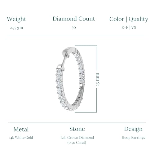0.50-2.00 Carat Lab Grown Diamond Inside out Hoop Earrings for Women 14K Solid White/Yellow Gold Hinged Hoop Diamond Earrings - Size 18.5mm (E-F Color, VS1-VS2 Clarity)4