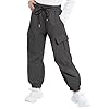 JiAmy Girls Cargo Pants Elastic Waist Drawstring Kids Pants with Multi Pockets Y2k Dance Jogger Trousers for 11-12 Years, Dark Grey