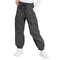 JiAmy Girls Cargo Pants Elastic Waist Drawstring Kids Pants with Multi Pockets Y2k Dance Jogger Trousers for 11-12 Years, Dark Grey