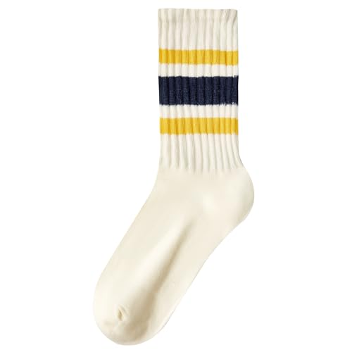 Image of Vintage Striped Crew Socks Slouchy Calf Tube Socks for Women and Men | Retro Athletic Mid-Calf Socks, Stretchy Knit Casual Comfort for Running Golf Tennis Volleyball & Daily Wear